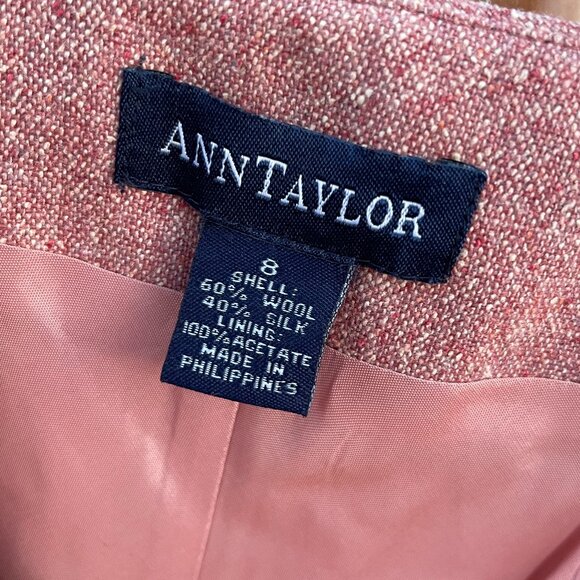 Women's Ann Taylor Size 8 Lined Pink/Burgundy Tweed Pleated A-Line Skirt - Picture 3 of 15